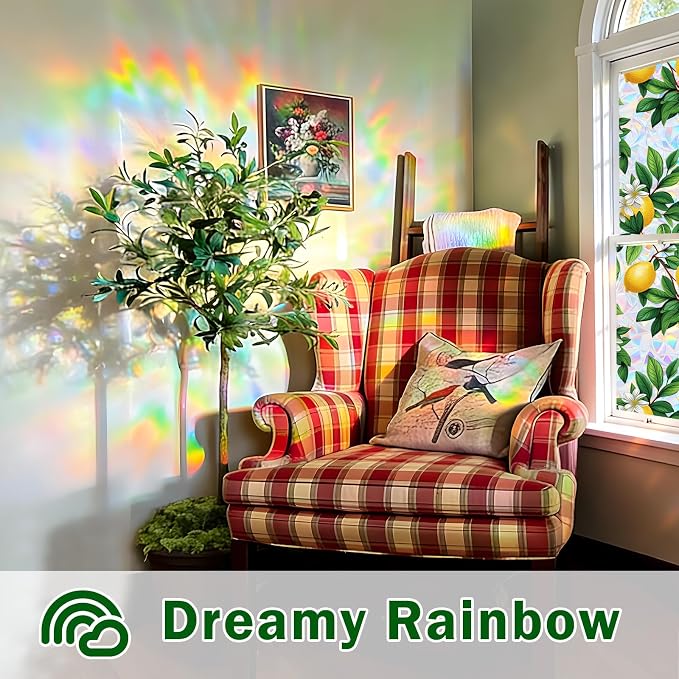 Stained Glass Window Film, Rainbow Privacy, One Way Decorative Tint, Static Cling, Renter Friendly for Home Bathroom Door
