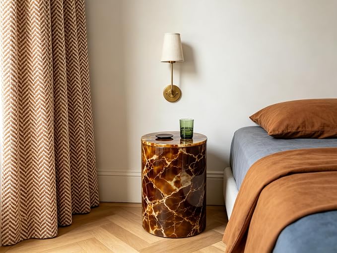 PERMO Classic Wall Sconce with Flared Funnel Linen Fabric Shade Nightstand Rustic wall Mount Lamps for Bedroom Bedside Reading Room (Antique)