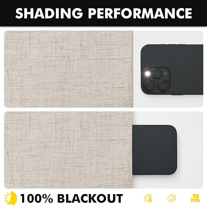 MIULEE 100% Blackout Linen Curtains for Bedroom, Stone Solid Luxury Decor Thermal Insulation Room Darkening Drapes for Living Room Back Tab Rod Pocket 42 x 84 Inches, 2 Panels