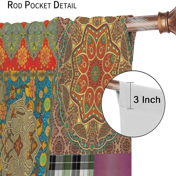 Patchwork Floral Boho Blackout Curtains Vintage Style Colorful Patchwork Design Pattern Art Print Window Drapes for Bedroom Living Room Kitchen Cafe （W31.5xL63 Inch） x2 Panels