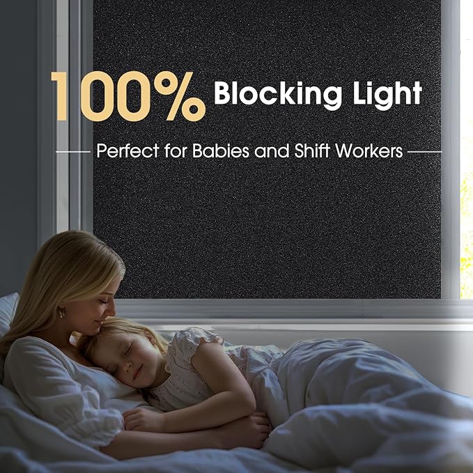 Coavas Blackout Window Privacy Film Total 100% Light Blocking Room Darkening Window Tint for Home Frosted Static Cling Black Out Cover (23.6 x 157.5 Inch, Blackout)