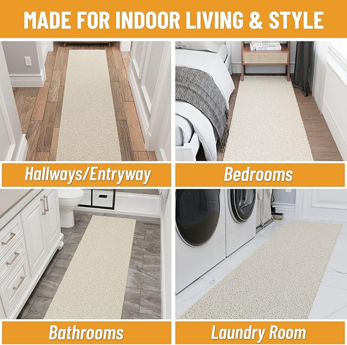 Ottomanson Bedroom Shag Runner Rug 2' x 6', Fluffy Bedside Runner with Non-Slip Rubber Backing, Soft Non-Shedding Accent Rug for Nursery, Dorm, Entryway, Cream