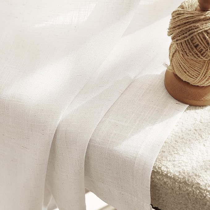 Extra Long 120 inch Curtains Linen Blend for Living Room Back Tab Neutral Farmhouse Light Filtering Semi Sheer Linen Drapes 120 inch Ceiling to Floor For Large Window Villa Hallway Ivory 10 FT 42x120