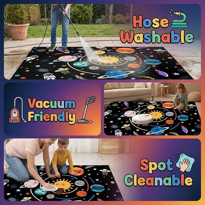 Space Rugs for Kids Bedroom,Outer Space Rug for Boys Room with Solar System,Planets Theme Area Carpet for Bedroom Playroom Classroom Decor,3'×5'