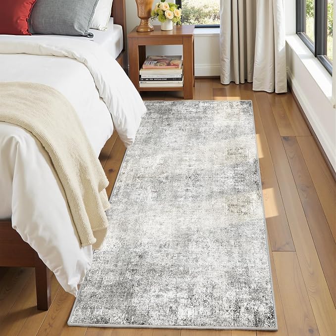 RELEANY Washable Area Rugs 2'x10' Non-Slip Modern Abstract Soft for Living Room Entryway Bedroom Kitchen, Print Pattern, Gray White Grey