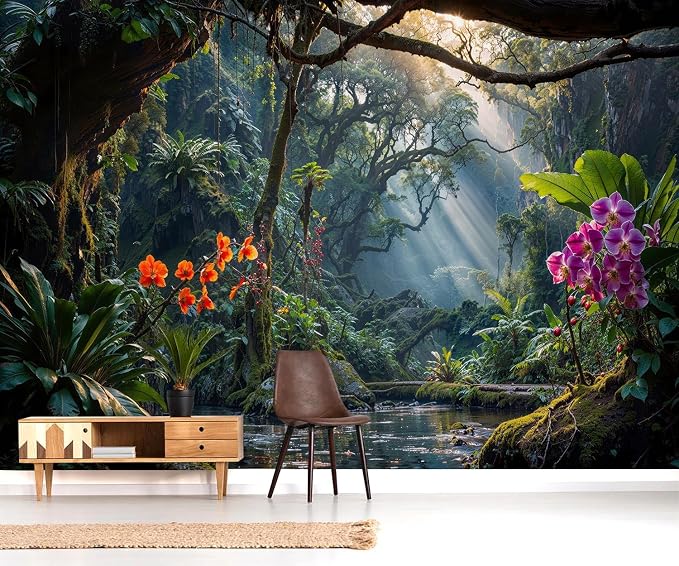 YQWDMX - Mysterious Tropical Jungle Peel and Stick Wallpaper Mural for Bedroom ZY15 L