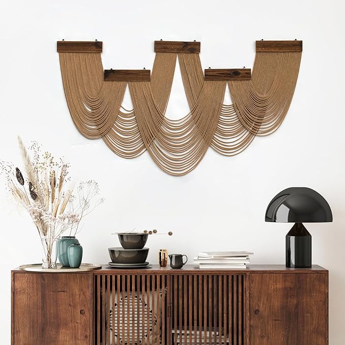 LB Large Macrame Wall Hanging, Brown Boho Tapestry Wall Hanging Macrame Wall Art Handmade Yarn Woven Wall Art Modern Home Decor Headboard Wall Decor for Bedroom Living Room Dorm Nursery, 53x28 Inch