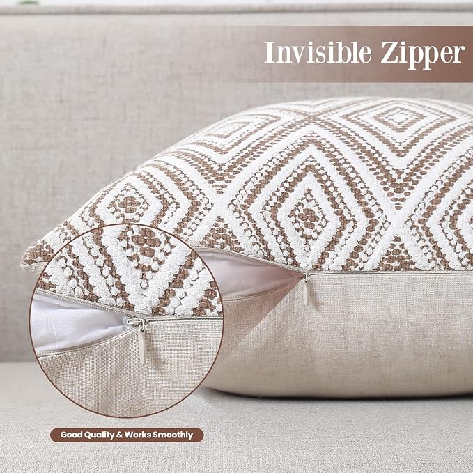 HPUK Throw Pillow Covers 18x18 Inch Set of 4, Linen Decorative Pillow Covers, Accent Cushion Covers for Couch Sofa Bed Bedroom Living Room Décor, Light Brown