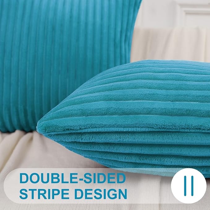 Simmore Decorative Fall Throw Pillow Covers 26x26 Set of 2, Soft Natural Plush Flannel Double-Sided Fluffy Couch Euro Sham Pillow Covers for Sofa Living Room, Teal