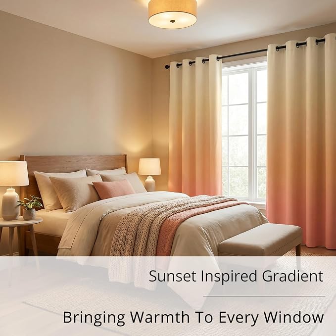 Sunset Gradient Blackout Curtains - 100% Blackout, Thermal Insulated Noise Reducing, Ombre Inspired By Sunset, 2 Panels, Each W52xL84