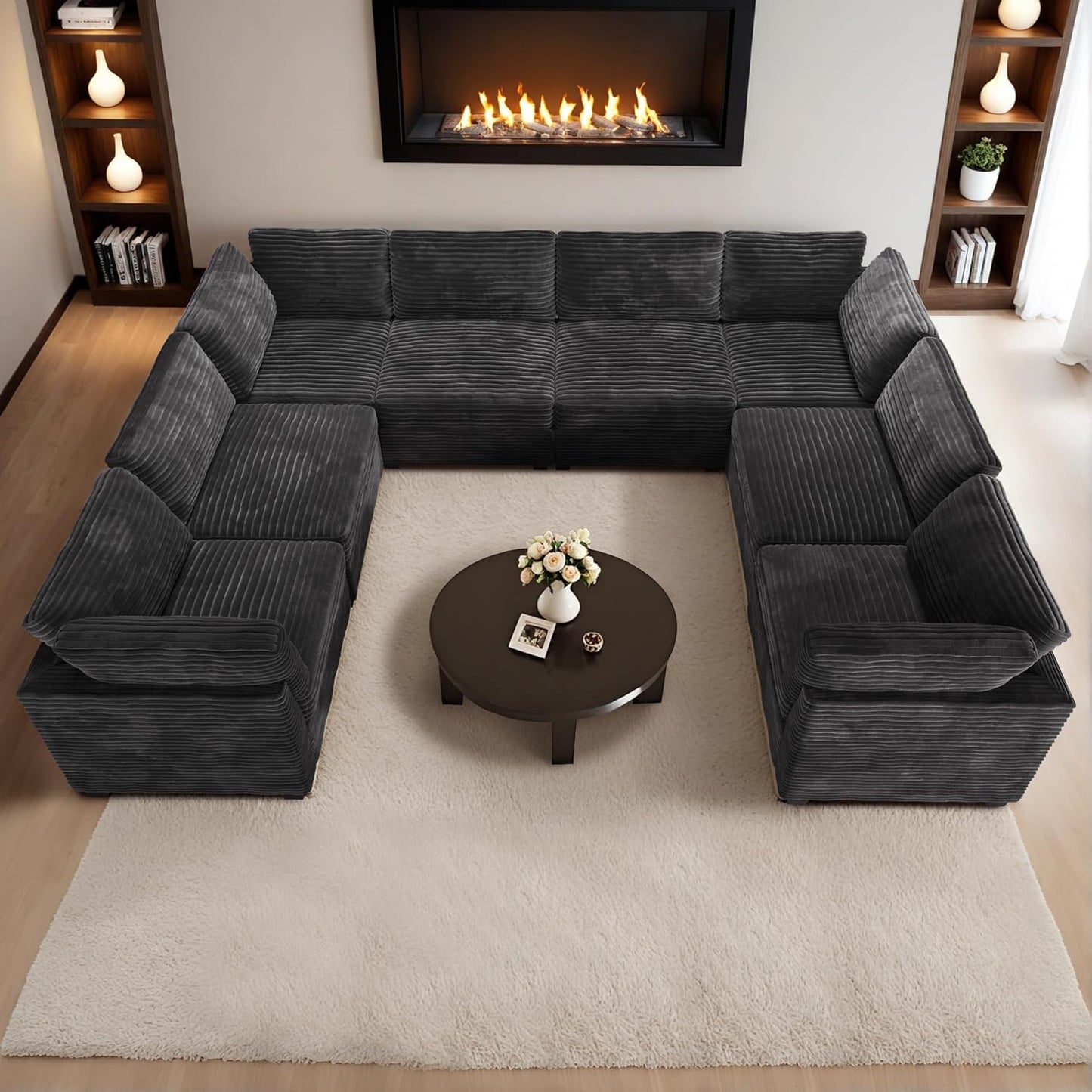 HOOOWOOO Modular Sectional Sofa,8 Pieces Sectional Couches for Living Room,131X98 L Shaped Cloud Couch with Ottoman Chaise Set(Gray Velvet Corduroy)