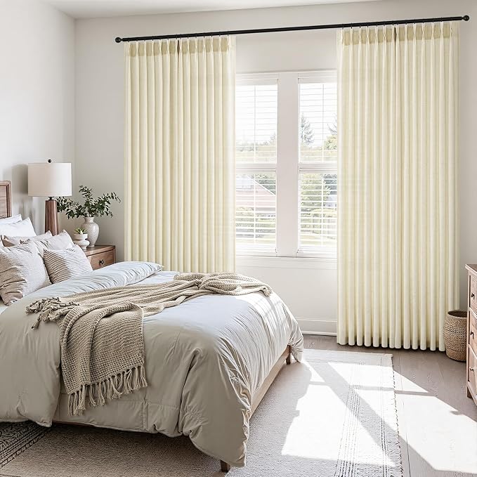 Topfinel Pinch Pleated Curtains 90 Inches Long 2 Panels Set,Cream Semi Sheer Cotton Blend Fabric Aesthetic Advanced Curtain Drapes for Living Room Bedroom,40x90 inch Length,Natural