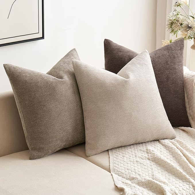 MIULEE Pack of 2 Dark Brown Decorative Pillow Covers 18x18 Inch | Soft Chenille Couch Throw Pillows Farmhouse Cushion Covers for Home Decor Sofa Bedroom Living Room