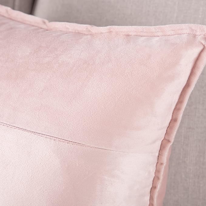 MADIZZ Set of 2 Super Soft Velvet Decorative Throw Pillow Covers 16x16 inch Light Pink Square with Fringe Luxury Style Cushion Case Pillow Shell for Sofa Bedroom