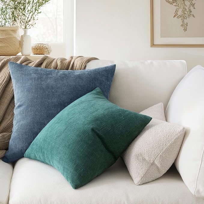 MIULEE Pack of 2 Decorative Throw Pillow Covers Soft Chenille Throw Pillows Solid Textured Cushion Covers for Couch Sofa Bedroom Living Room 18x18 Inch, Smoke Blue