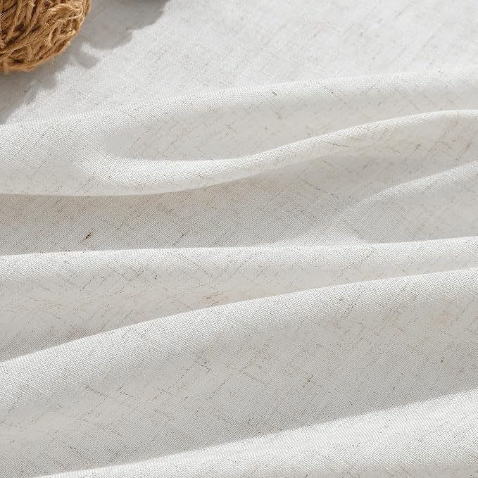 Aersas Natural Linen Curtains 108 Inches Length for Living Room Flax Texture Wave Fabric Semi Sheer with Rod Pocket Back Tab for Bedroom Balcony Light Filtering Neutral Home Decor 52x108