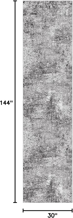 DMOYEST Washable Runner Rug for Hallway: 2.6x12 Neutral Modern Abstract Low Pile Area Rug with Non-Slip Backing - Carpet for Bedroom Kitchen Laundry Entryway Bathroom Indoor - Grey