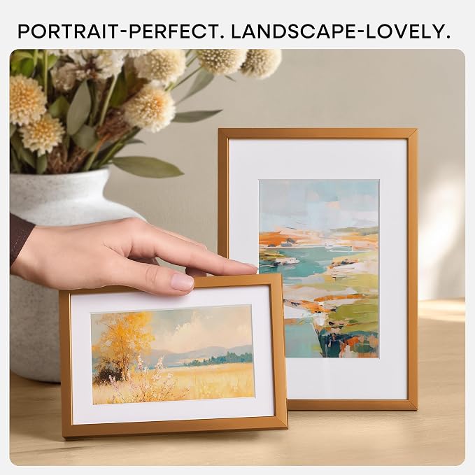 Homeforia 6x6 Picture Frames Bronze, High End Metal 6 x 6 Square Photo Frame with Mat 4 by 4, 6x6 Brass Frame Matted to 4x4 inch Print, 6by6 Wall or Tabletop Frames, Tempered Glass, Wall Kit, Set of 2