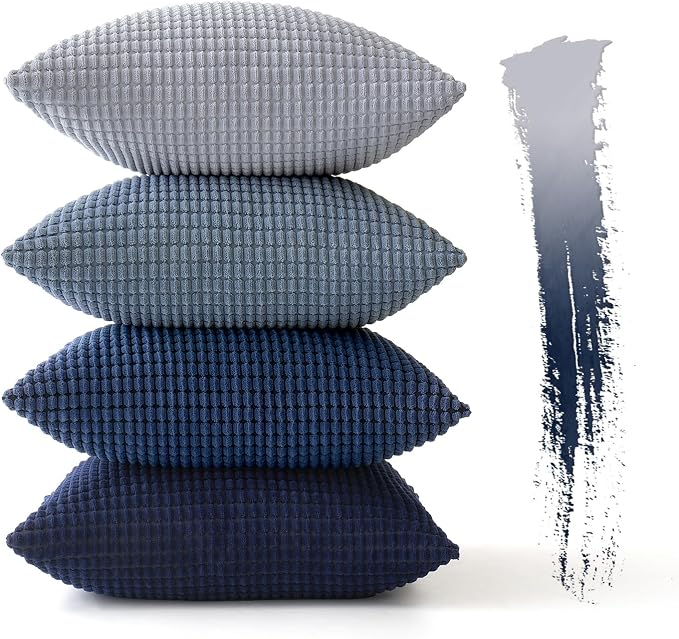 MIULEE Coastal Blue Decorative Euro Sham Pillow Covers 24x24 Inch Set of 4 | Boho Western Farmhouse Home Decor Couch Throw Pillows Summer Corduroy Pillowcases Industrial for Sofa Living Room Bed