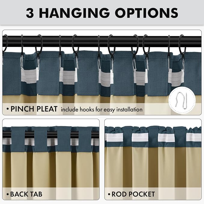MIULEE 100% Blackout Linen Curtains for Bedroom, Navy Solid Luxury Decor Thermal Insulation Room Darkening Drapes for Living Room Back Tab Rod Pocket 42 x 63 Inches, 2 Panels