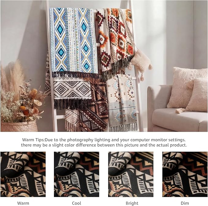 CASAAGUSTO Boho Throw Blanket for Couch - Farmhouse Throw Blanket with Tassel, Western Aztec Blanket, Printed Flannel Bohemian Blanket,Gifts for Women(50x60 Inches, Blue and White)