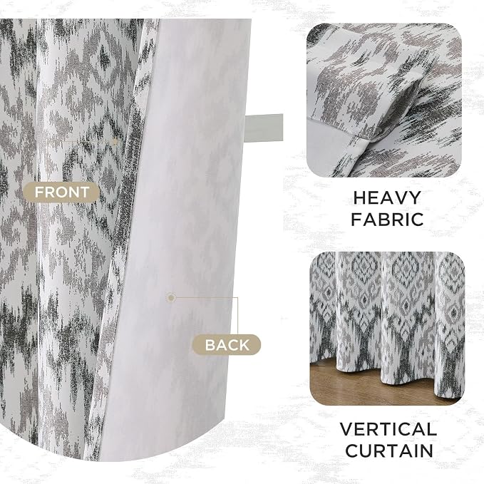 Joydeco Printed Curtains 96 inches Long,Vintage Floral Curtains for Living Room 2 Panels,52 x 96 inch Rod Pocket Thermal Insulated Bohemian Drapes for Farmhouse,Bedroom,Grey