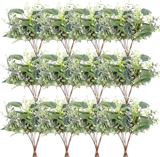ZeKonan 120 PCS Artificial Eucalyptus Stems Bulk Faux Silver Dollar Leaves for Vase Bouquets Baby Eucalyptus Leaves for Family Wedding Center Flower Arrangement