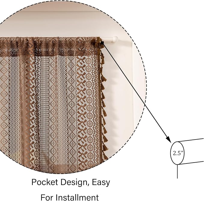 Sutuo Home Dark Coffee French Boho Door Curtains for Front Door Glass & Sidelights, Farmhouse Light Filtering Bohemian Tassels Vintage Privacy Drapes for Door Window, Rod Pocket 2 Panels 25" W x 72" L