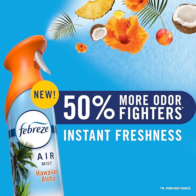 Febreze New & Improved Air Mist Bora Bora Waters, Air Freshener, Home and Kitchen Essentials, Odor Fighting Room Spray (Pack of 6)