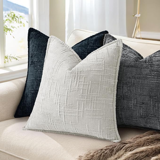 decorUhome Chenille Throw Pillow Covers 22x22 Set of 2, Thick Textured Slubby Neutral Decorative Pillow Covers with Elegant Design for Couch, Sofa, Living Room, Dark Teal