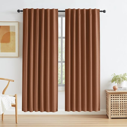 KEQIAOSUOCAI 80 Inch Rust Terracotta Blackout Curtains Linen for Bedroom 2 Panels Set Fall Decor Back Tab Pocket Hook Belt Brick Rust Boho Curtains for Living Room W50 x L80