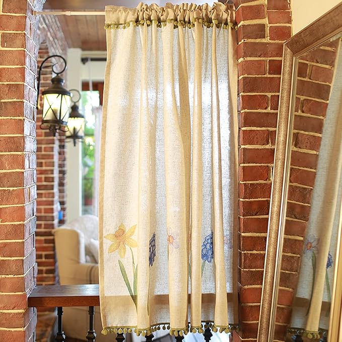 Natural Linen Sheer Window Treatment Light Reducing Curtain Panels Linen Textured Tiers for Kitchen/Living Room, 1 Panels (Size : 200 cm Wide*125 high)