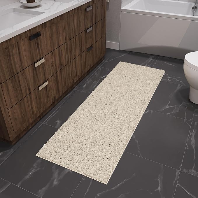 Ottomanson Shag Area Rug 3' x 4', Fluffy Bedroom Rug with Non-Slip Rubber Backing, Soft Non-Shedding Accent Rug for Living Room, Nursery, Entryway, Dorm, Cream