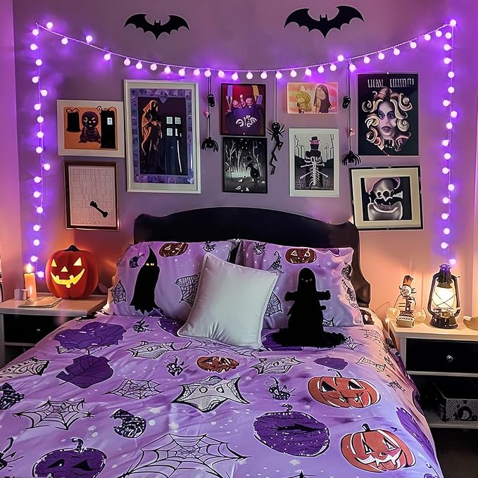 JMEXSUSS Connectable 100 LED Globe Purple Halloween Lights Indoor 8 Modes | 33 ft Halloween String Lights Plug in with Remote, Purple Christmas Lights Outdoor for Bedroom Room Party Christmas Decor