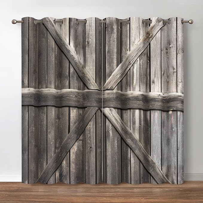Jekeno Rustic Wood Plank Blackout Curtains Retro Farmhouse Wooden Print Vintage Drapes Decorations Home Bedroom Dorm Living Room Darkening Grommet Window Treatments 2 Panels Set,42x54 Inch