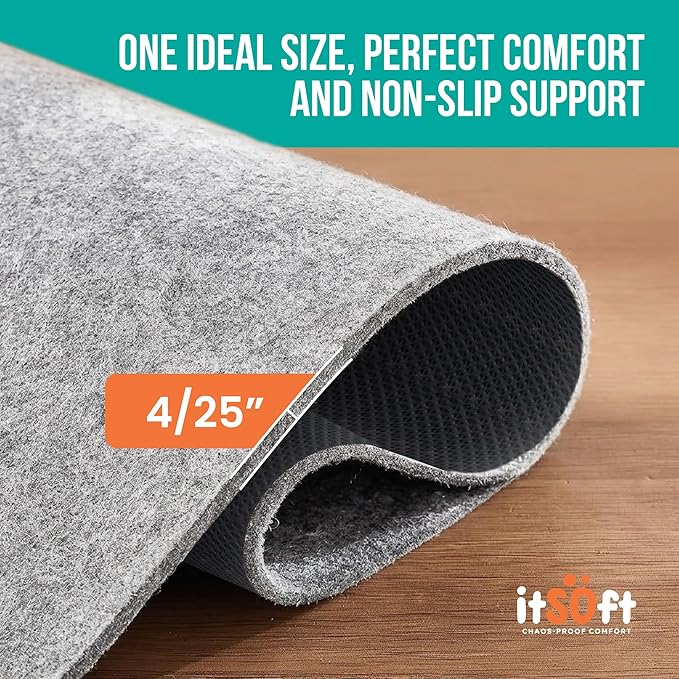 Premium Non Slip Rug Pad 5x8 Feet, 1/4" Thick Cushioned Rug Gripper for Hardwood Floors, Vinyl, Laminate, Stone, Carpet & Tile, Under Rug Padding Protects Floors