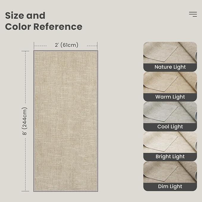 Valenrug 2x8 Hallway Runner Rug Non Slip - Washable Runner Rugs for Hallways Low-Textured Rugs Runners, Folable Washable Runner Rug for Kitchen Bedroom Bathroom Living Room, Beige
