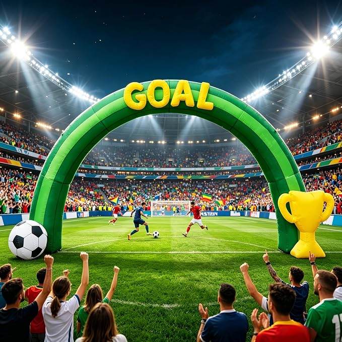 14FT Giant Soccer Inflatable Arch 2026 World Soccer Blow up Decorations with Trophy & Built-in 7 LED Lights for Soccer Field Club Team Community Competition Party ，Outdoor Yard Garden Lawn Decor