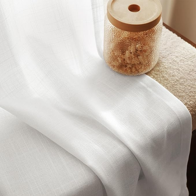 White Curtains 96 Inches Long 2 Panels Back Tab Light Filtering Cotton Textured Curtain Modern Farmhouse Coastal Decor Off White Linen Drapes for Patio Sliding Door Office Bedroom