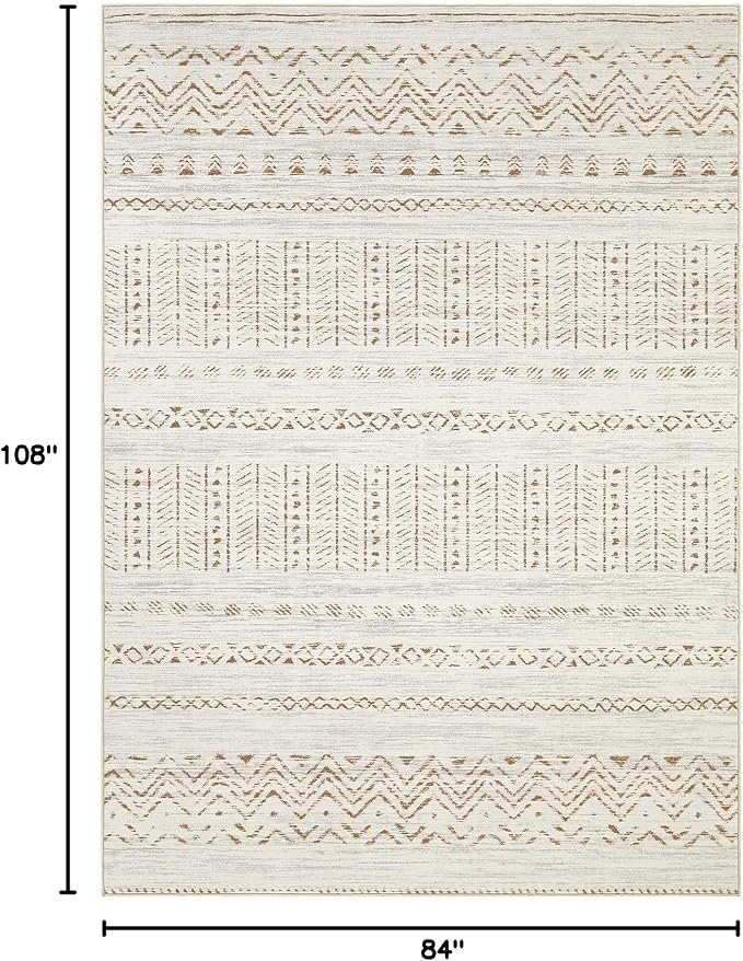 cotiled 7x9 Area Rugs Living Room Rug: Washable Boho Rugs with Non Slip Backing Large Soft Indoor Stain Resistant Carpet for Bedroom Farmhouse Dining Room Lightweight Home Decor Brown/Cream