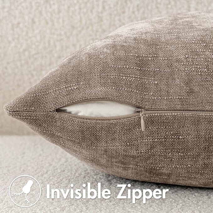 MIULEE Textured Pillow Covers 26x26 Inch Pack of 2,Light Taupe Soft Thick Euro Solid Decorative Chenille Throw Pillows Neutral Farmhouse Cushion Covers Modern Home Decor for Bed Couch Living Room