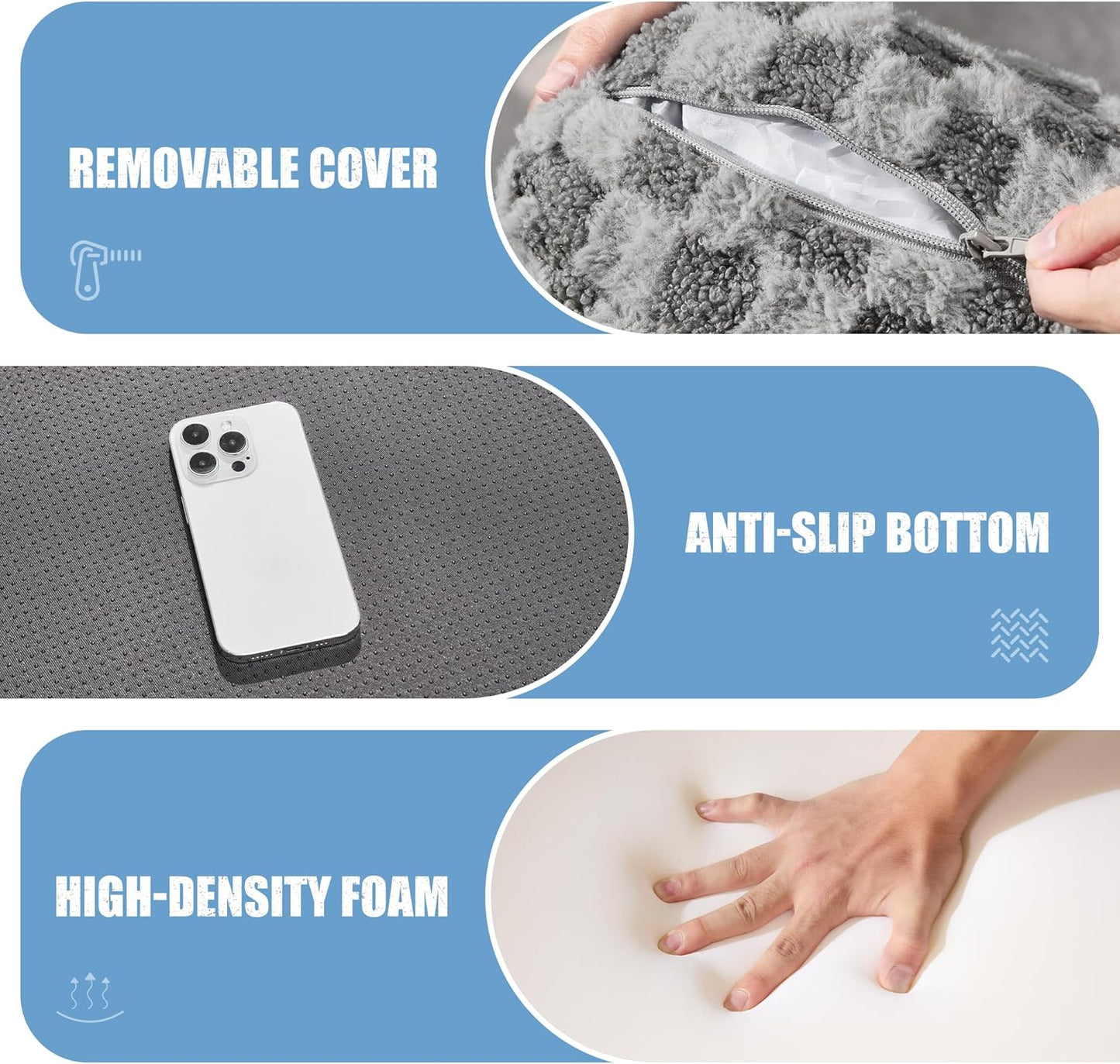 Hobestluk Rectangle Ottoman Memory Foam Footrest for Couch with Removable Cover Large Floor Seating for Adults Ottoman Coffee Table for Living Room, Bedroom or Office (Plush Grey, Footrest)