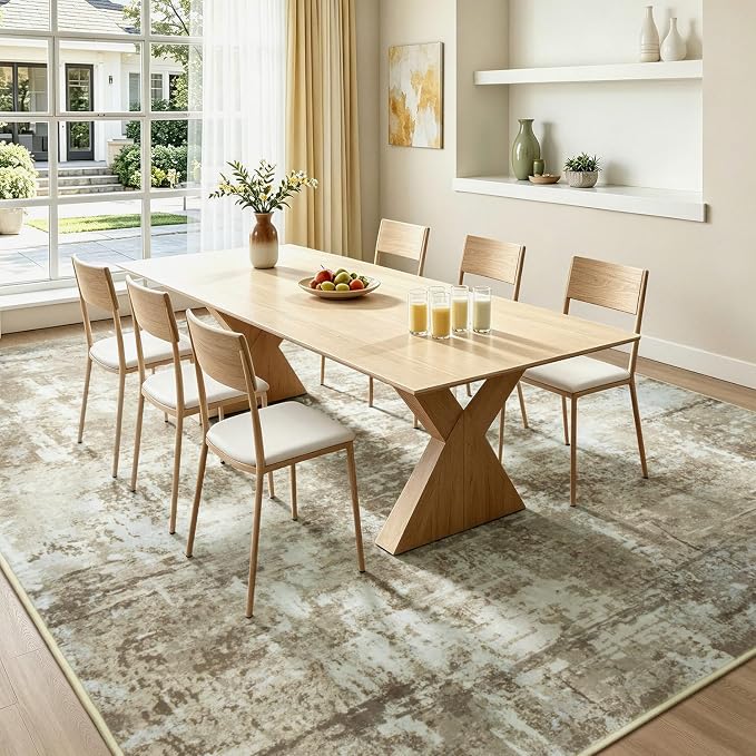 8x10 Area Rugs for Living Room, Washable Large Rug, Brown | Non Slip; Soft Touch; Easy to Clean; Stain-Resistant; High-Power Vacuum Cleaner Friendly; Low Pile; Bedroom; Dining Room