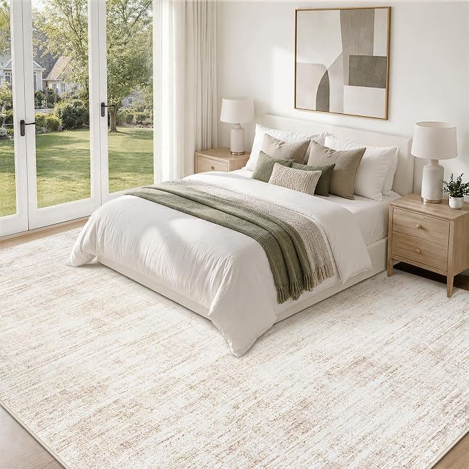 8x10 Area Rugs for Living Room Washable Rugs Neutral Abstract Large Rug Soft Modern Carpet Non-Slip Stain Resistant Low Pile Rug for Bedroom Dining Room Nursery Home Office Under Table Area Rug Beige