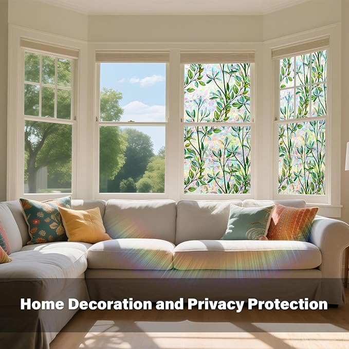 Donox Window Privacy Film, 3D Decorative Window Vinyl Decorative Stained Glass Window Film, Anti-UV Sun Blocker Heat Control for Home, 45.2 Inch x 13.1 Feet (with Installation Tool)