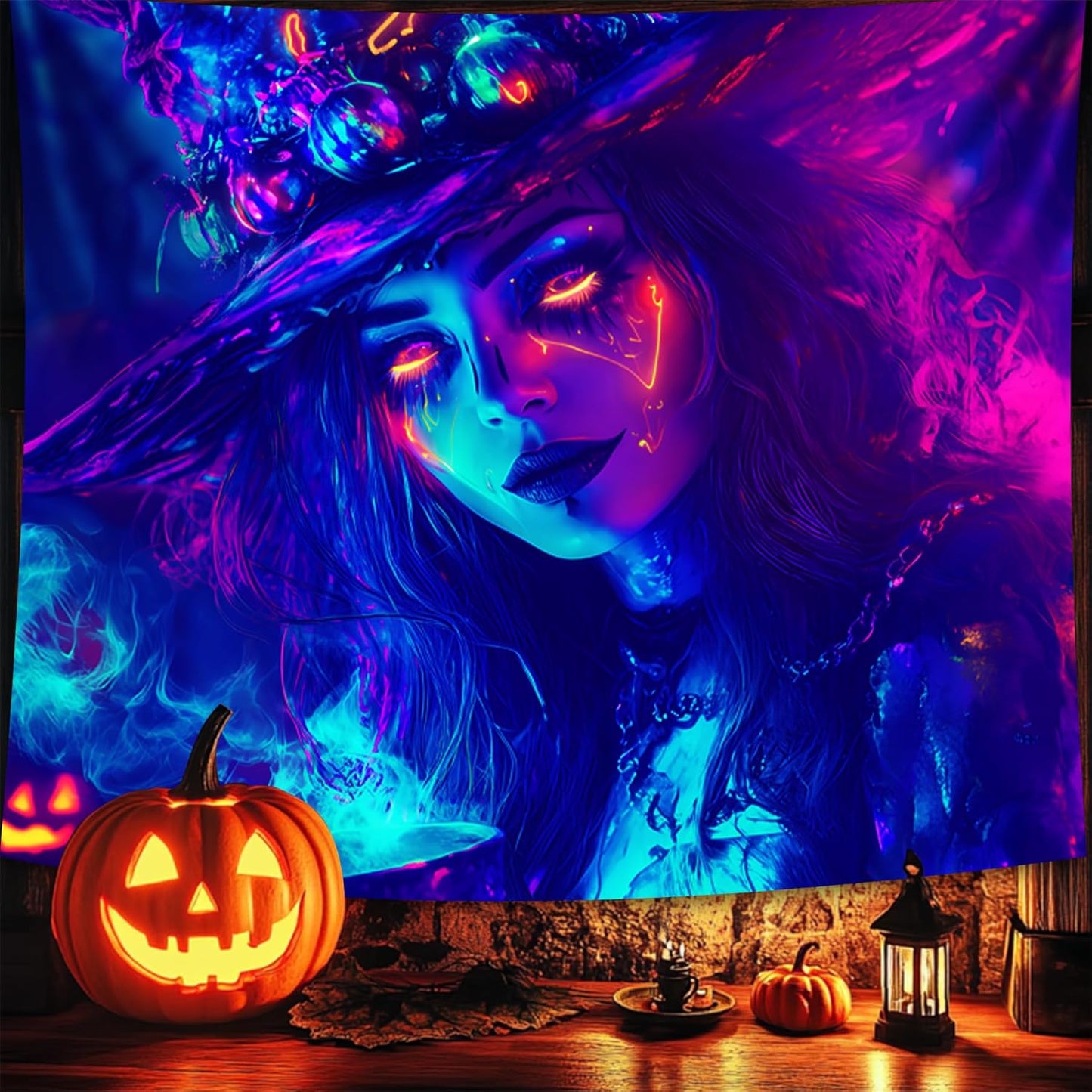 Halloween Tapestry, Blacklight Tapestry for Halloween Party Decor Hanging Tapestries Backdrop Wall Art Poster for Bedroom Dorm 59x51in
