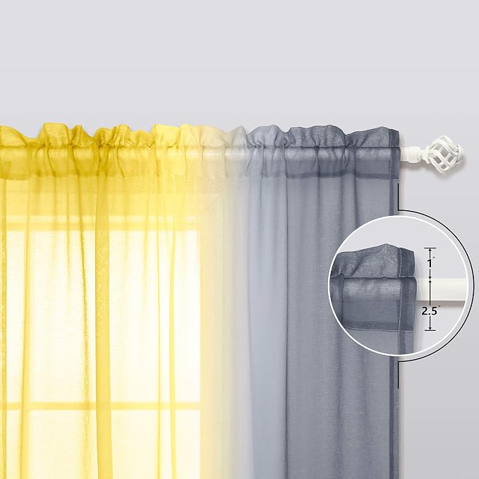 KOUFALL Kitchen Curtains Sunflower Yellow Decor Cafe Short Sheer Curtains for Bathroom Window Bedroom 45 Inch Length