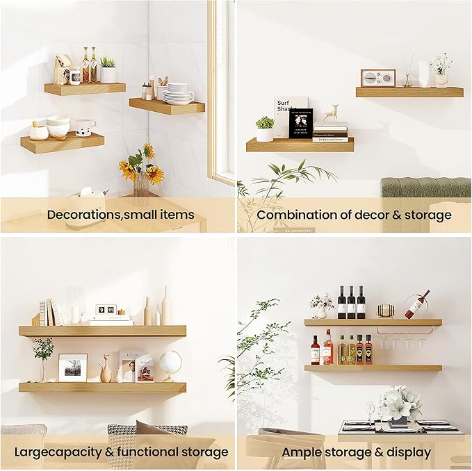 Vivelove 48 Inch Floating Shelves for Wall, 48x9 Display Shelves for Bathroom Living Room Kitchen Bedroom Office Farmhouse Home Decor - Set of 1, Oak