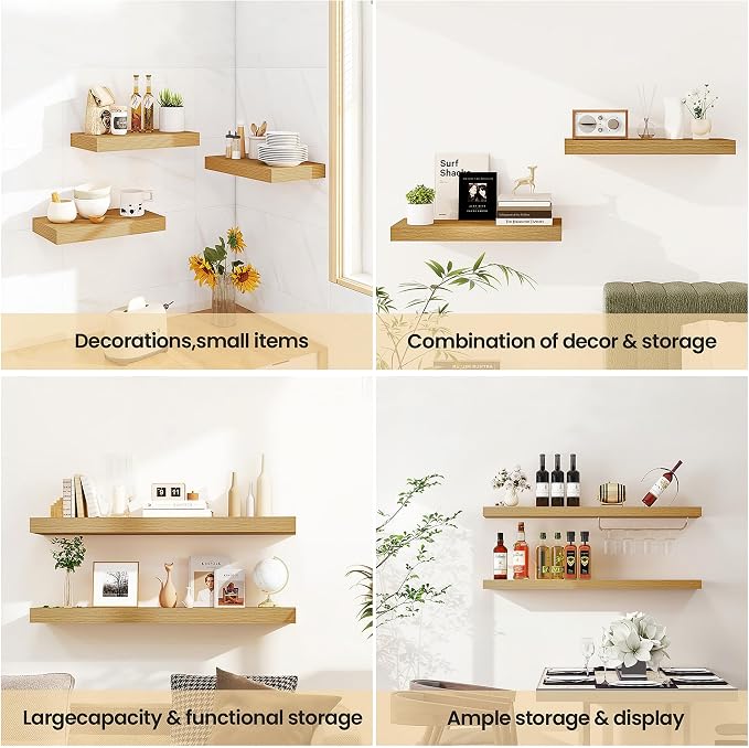 Vivelove 32 Inch Floating Shelves for Wall, 32x9 Display Shelves for Bathroom Living Room Kitchen Bedroom Office Farmhouse Home Decor - Set of 2, Oak