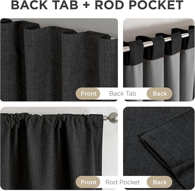 Joydeco Blackout Curtains for Bedroom - 96 Inch Long 100% Light Blocking 2 Panels Set Black Drapes, Thermal Insulated Room Darkening Curtains, Linen Textured for Living Room, Rod Pocket & Back Tabs